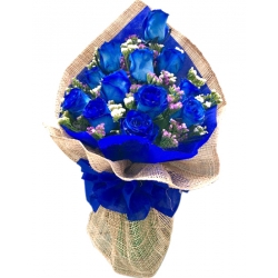 12 Blue Ecuadorian Roses in Bouquet