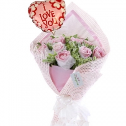 6 pink Roses with Balloon Delivery to Manila Philippines
