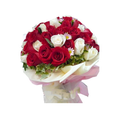 24 Red & white Roses in Bouquet Delivery to Manila Philippines